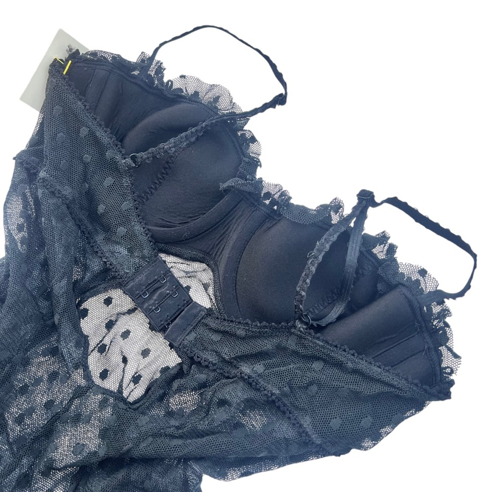 Y2K Vintage Sequined Polka Dot Mesh Lingerie Babydoll Bra Cami Top - Picture 4 of 4